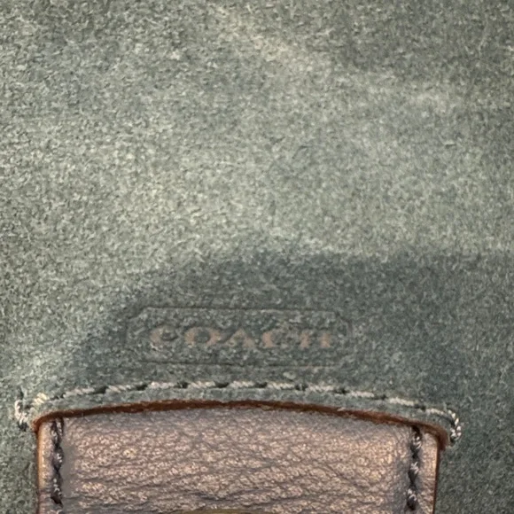 Coach Dark Teal Suede Shoulder Bag with Gold Hardware - Picture 2 of 16